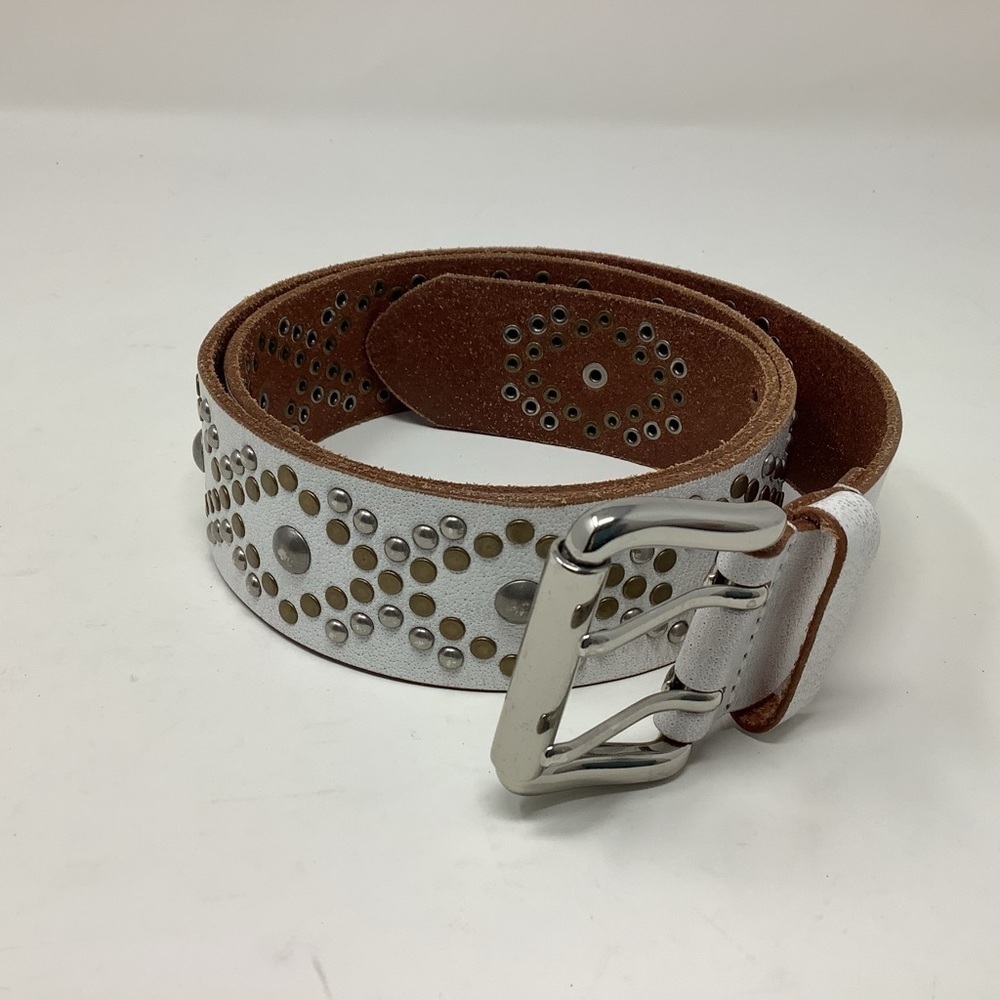 Hyde Collection Streets Ahead White Distressed Leather Belt with Studs